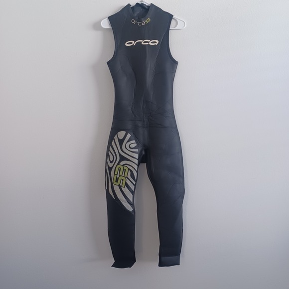 Orca S3 Triathlon Wetsuit Mens Size 8 Sleeveless Black Full Body Surf Dive
